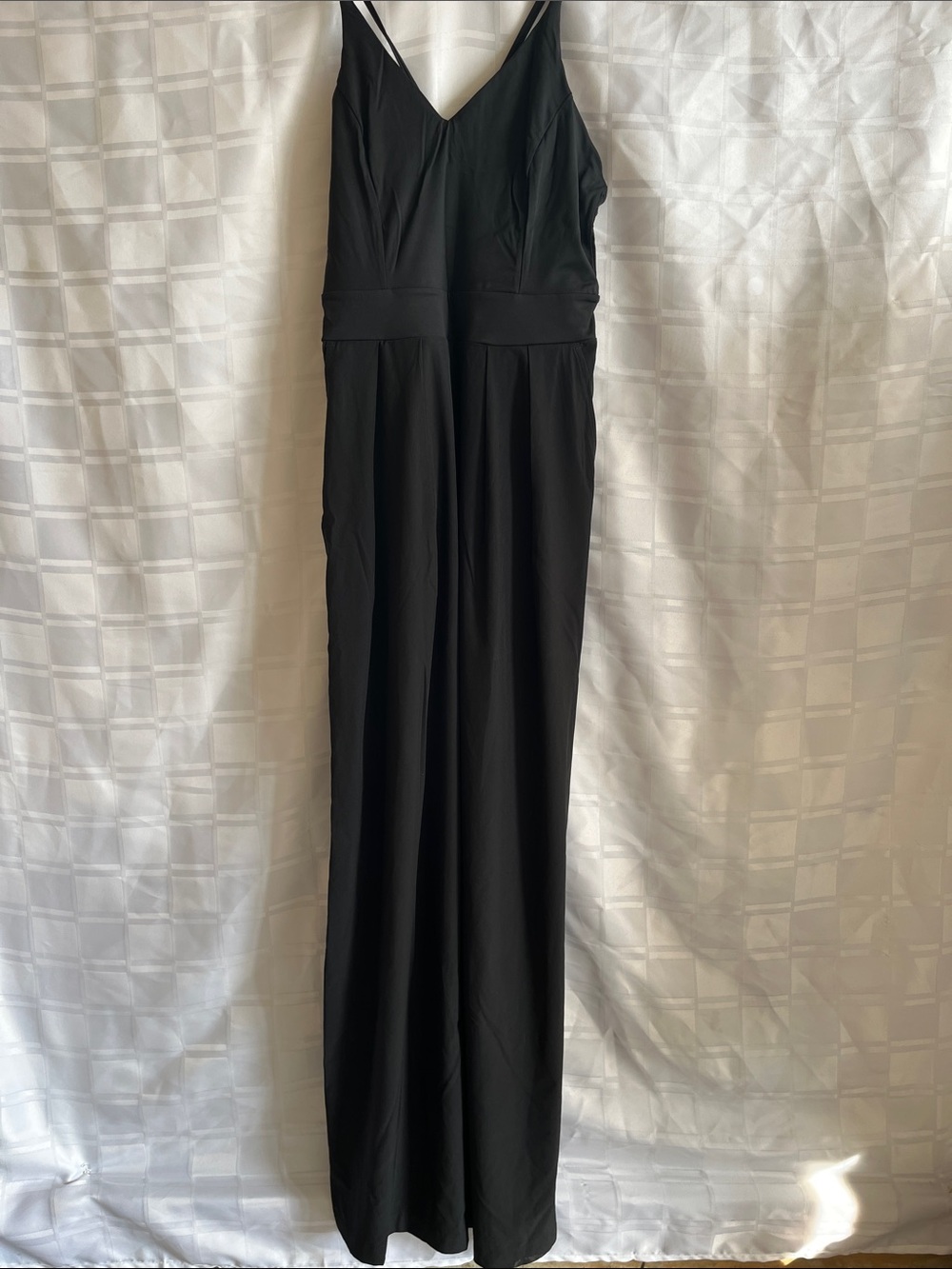 HALARA Black V-Neck Wide-Leg Jumpsuit with Spaghetti Straps